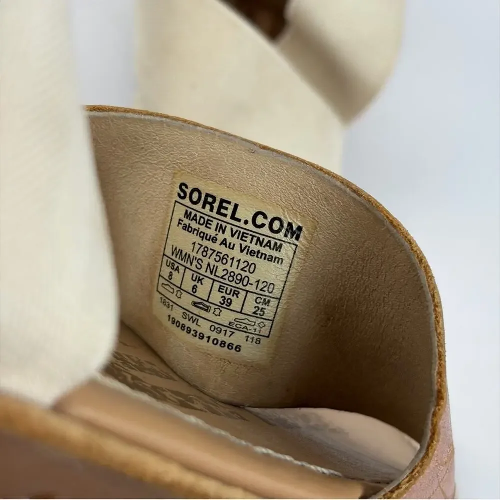 Sorel Ella Rose Gold Leather Elastic Ankle Strap Crisscross Sandals 8